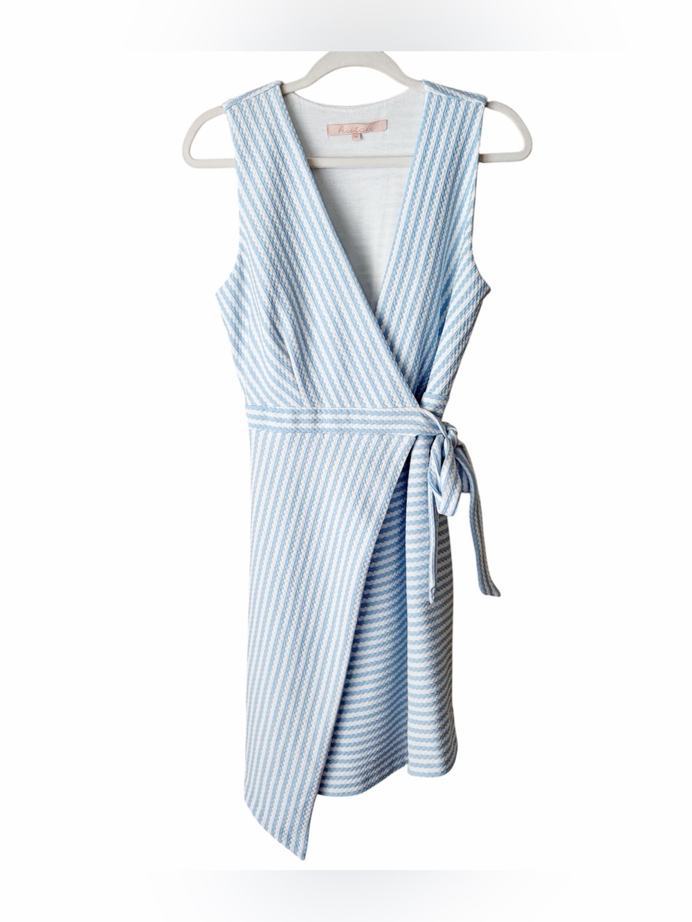 Hutch | Sleeveless Mini Wrap Dress Striped Preppy Summer Blue White Medium
